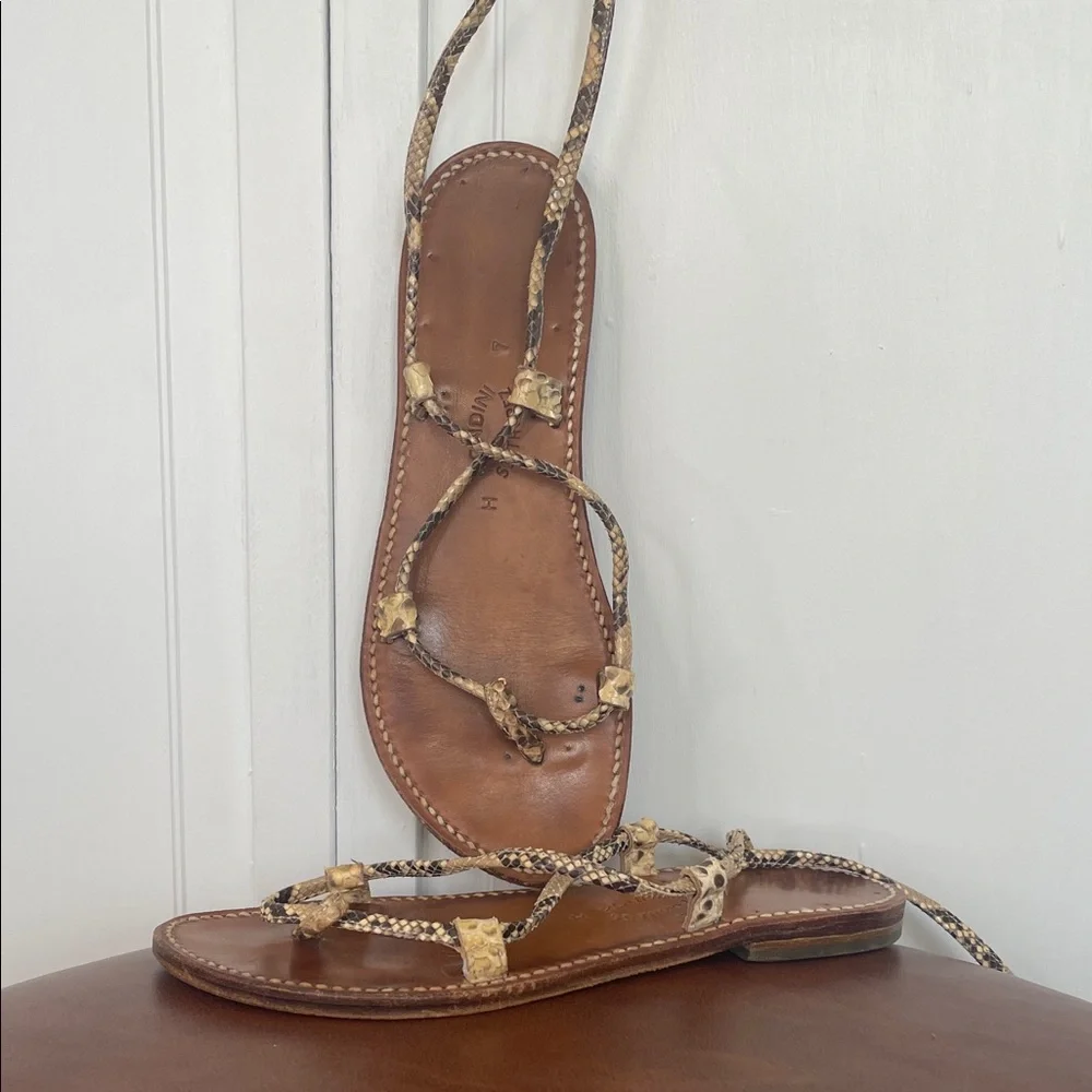 St. Tropez Bikini Brown Python Snake Leather Lace-Up Wrap Sandals Sz7 - Picture 4 of 7